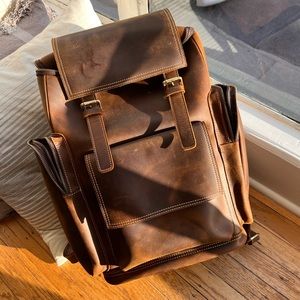 Brown leather backpack, new/unused with tag